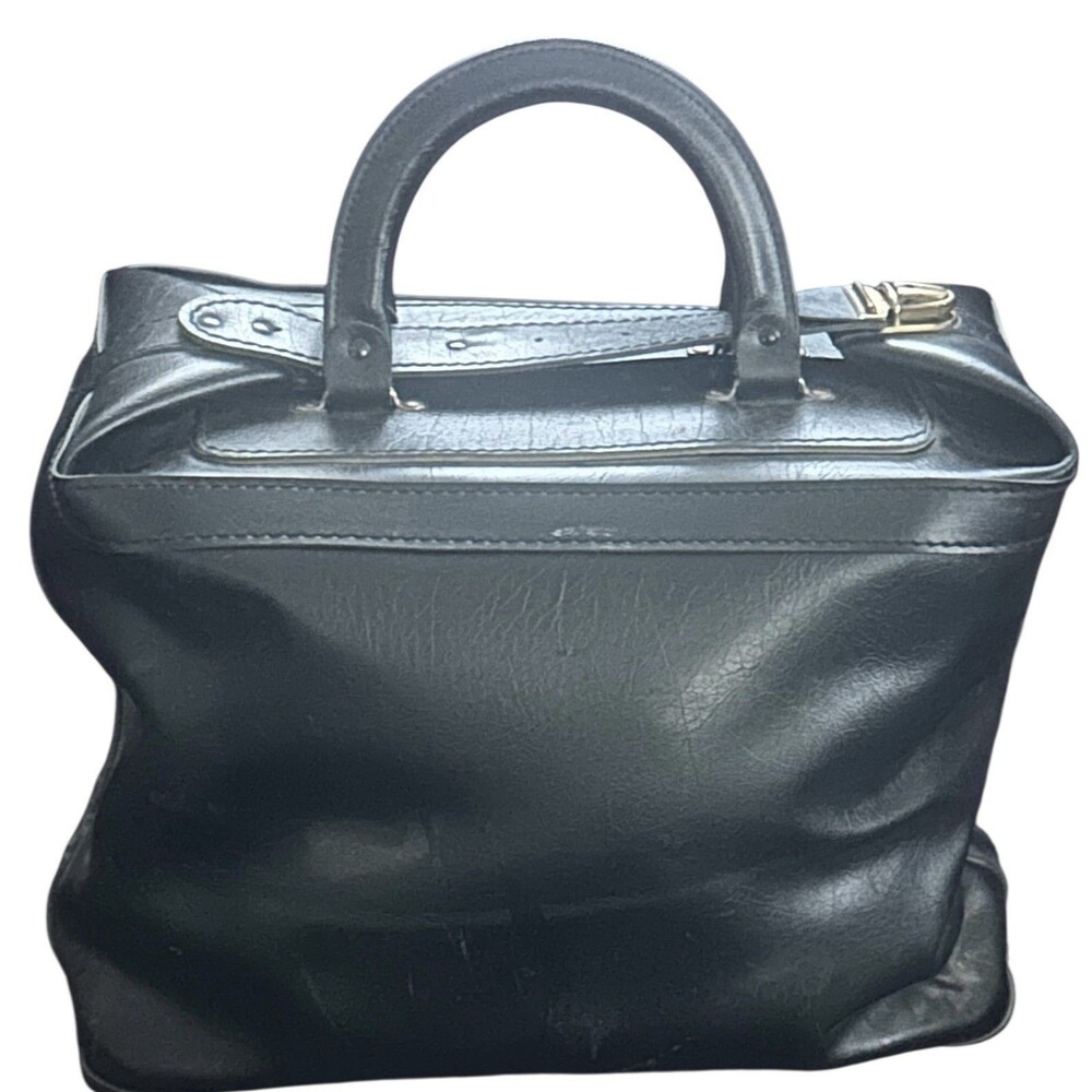 Vintage St. Michael Doctor Bag Satchel Black Vinyl Homa Brass Hardware 1960’s
